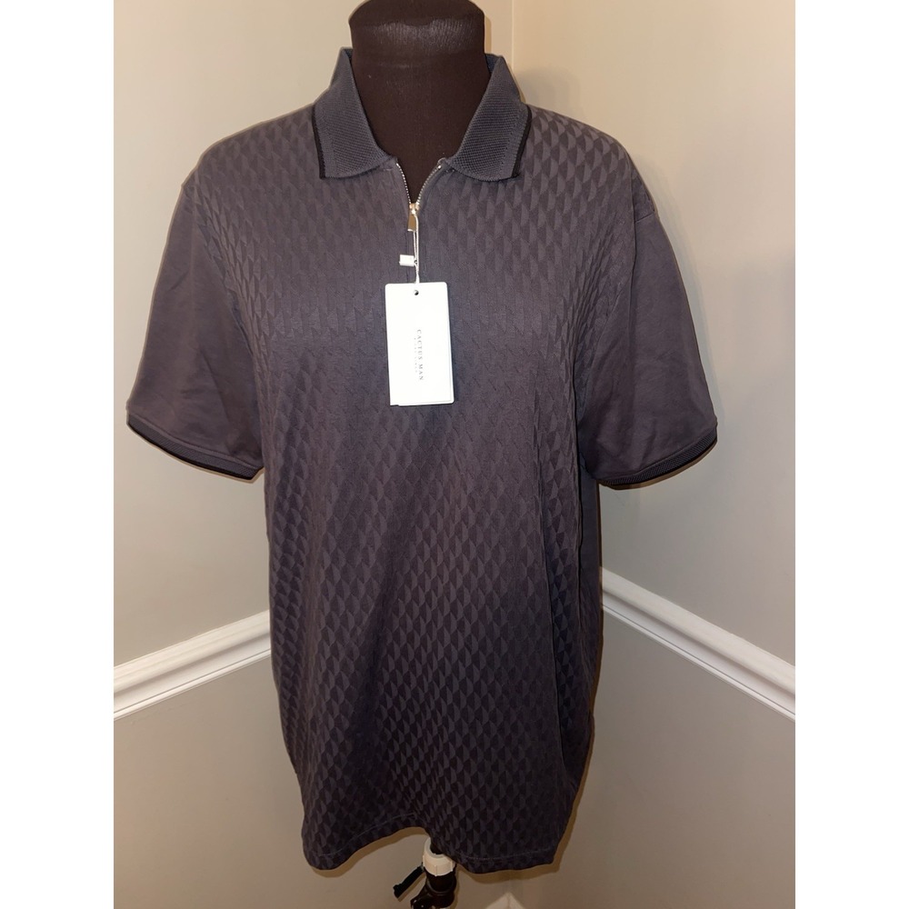 Cactus Man Ricky Singh Textured Zip Polo Shirt‎ Gray